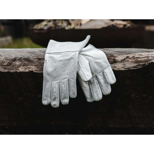 Weiße Lederhandschuhe für Schutz, Feuerwehrhandschuhe Innenangriff, Test geeignet