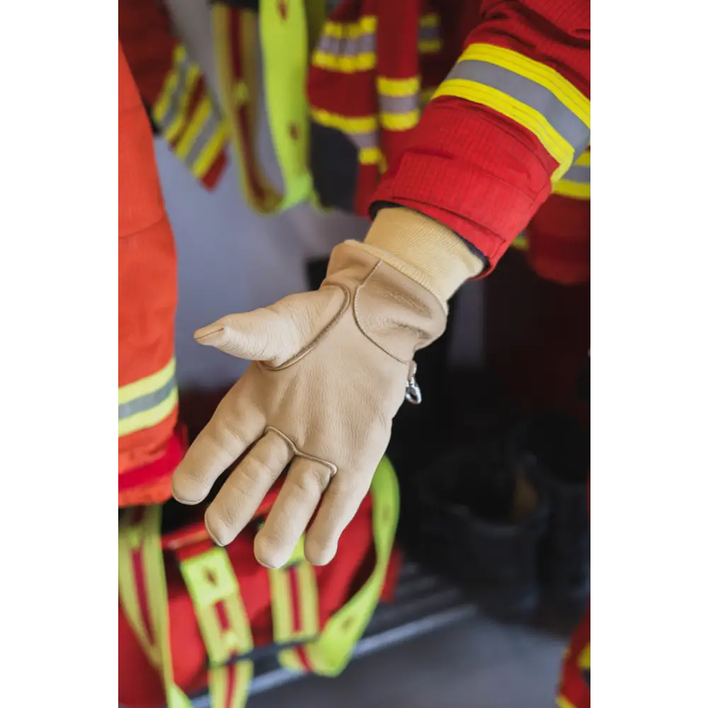 Beige Leder Arbeitshandschuh Einsatzhandschuhe PRO HARI 023 mit hitzebeständiger, schnittfester Wärmeisolierung der Finger
