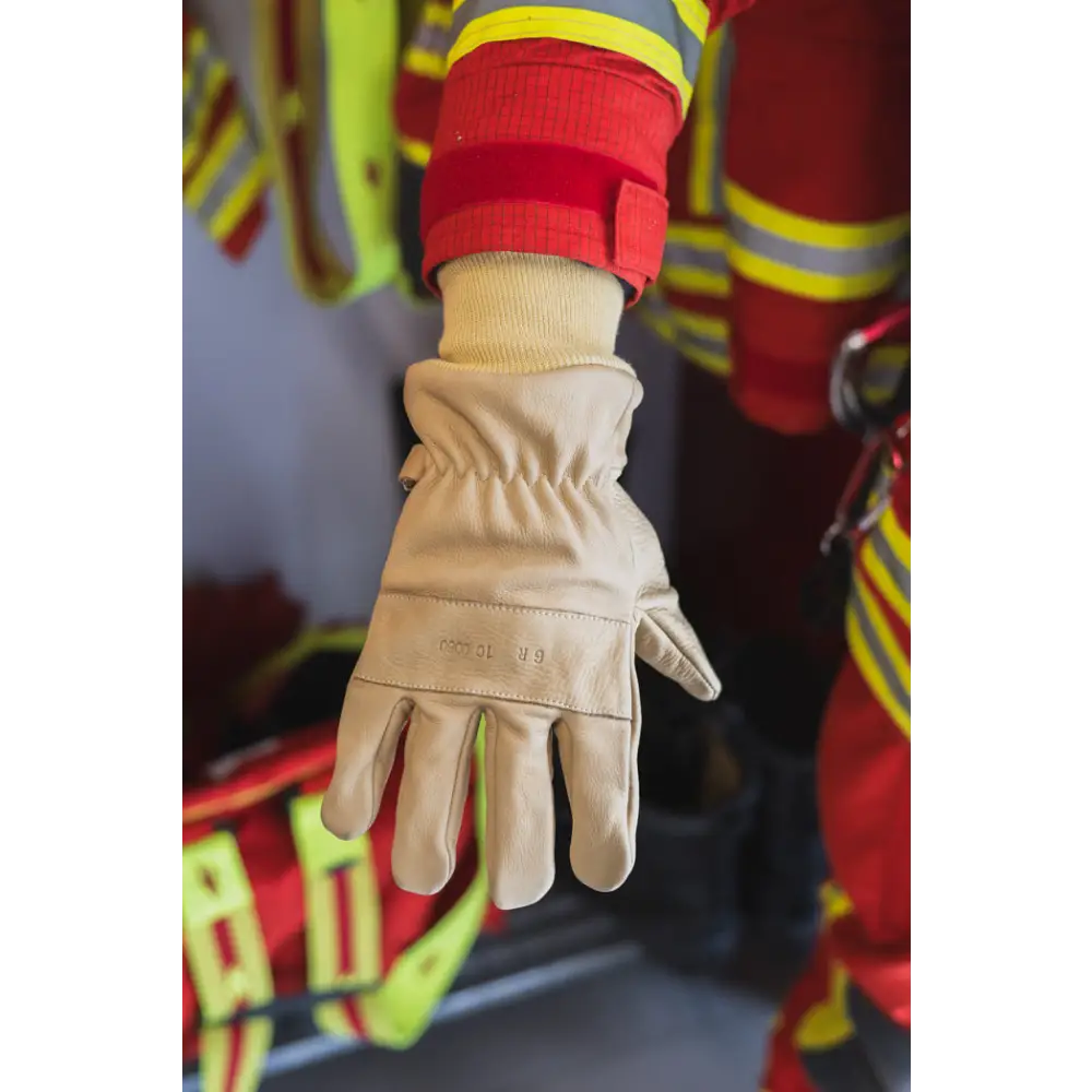 Beige Leder Arbeitshandschuh Einsatzhandschuhe PRO HARI 023 mit prüft hitzebeständiges schnittfestes wärmeisolierung finger